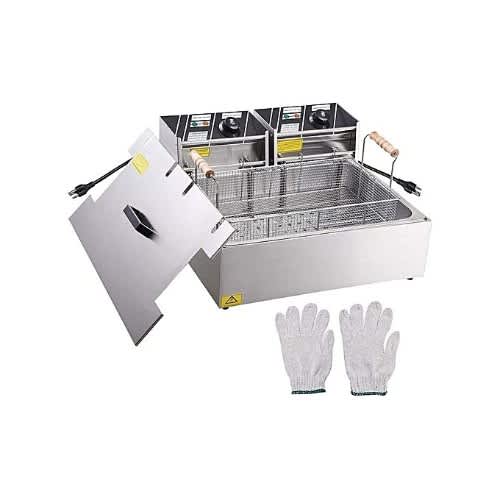 20L Electric Countertop Stainless Steel Deep Fryer - Single Large Tank Basket Comm