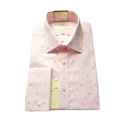 Men's Light Pink Dobby Stars Slim Fit Shirt - Double Cuff