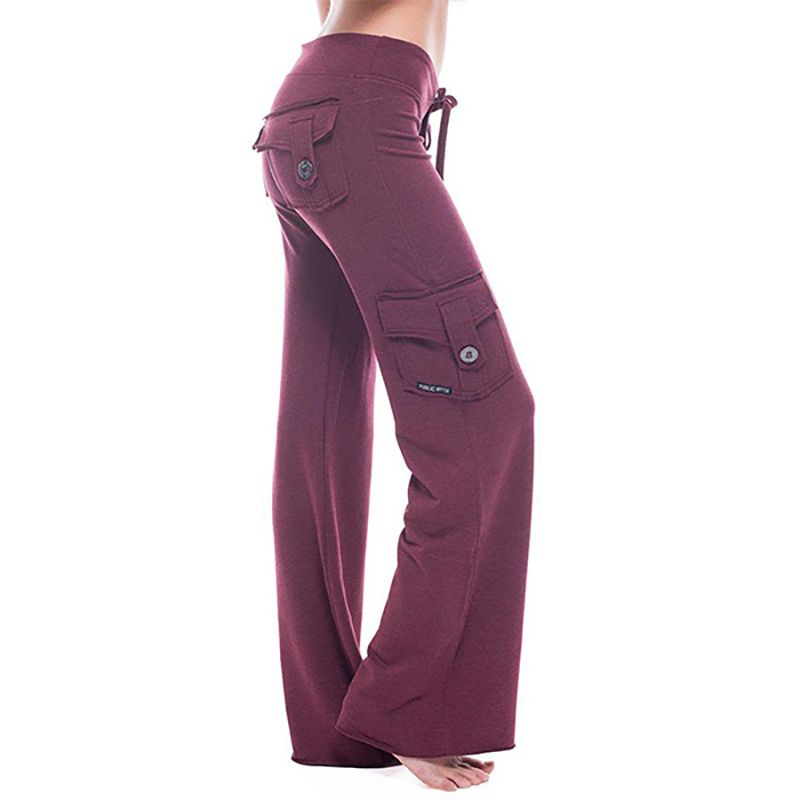 Women Casual Trousers Wide Leg Pockets Loose Stretch Pants