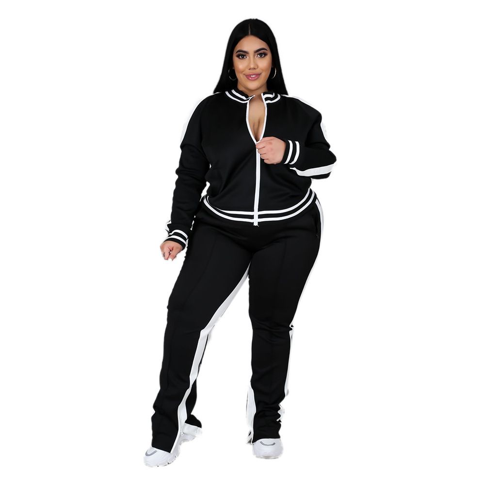Women Plus Size Clothing 2 Piece Set Long Sleeve Sweatshirt-Black