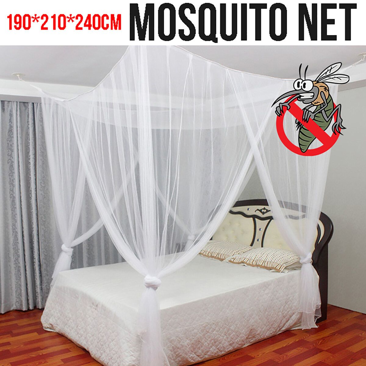 Mosquito Net Polyester Fabric Protection Bedding 4-Corner Bed Netting Canopy White