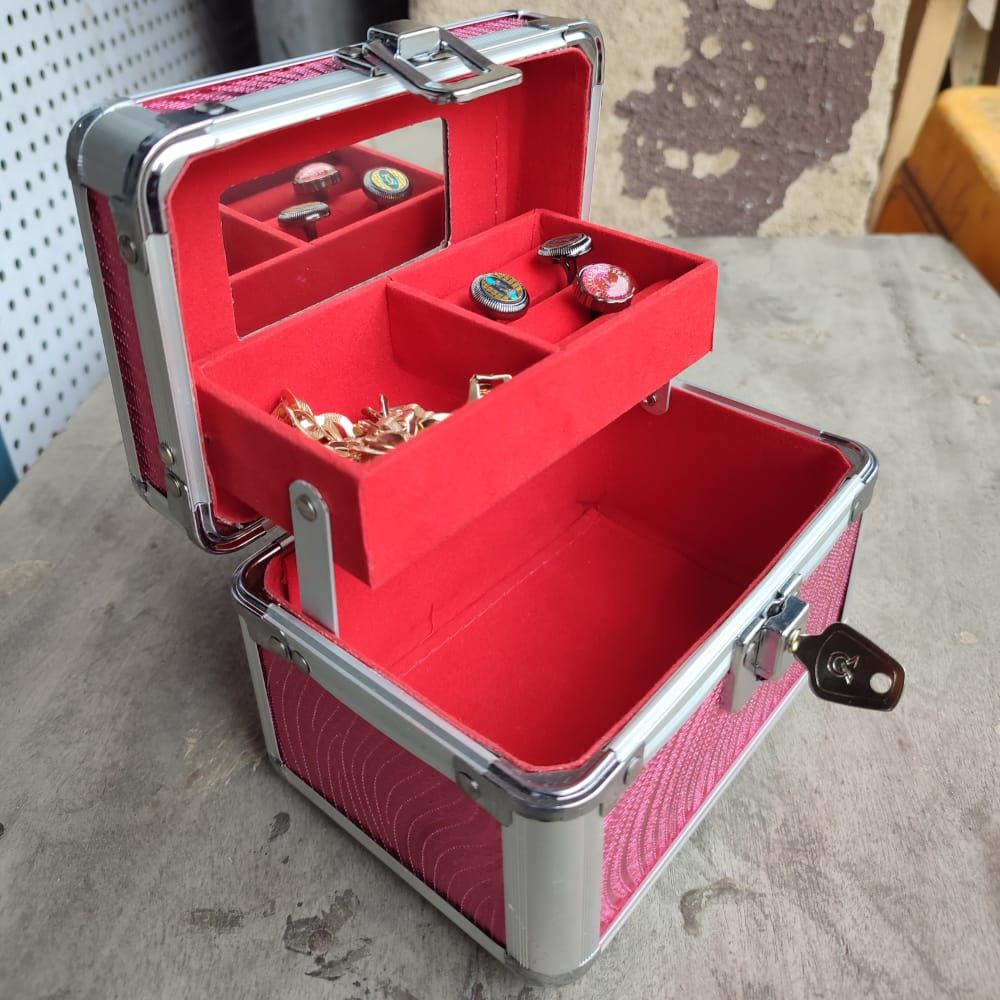 Diamond Crystalline Pink Classic Design Jewelry Cosmetics Organizer Case Storage Box With Security Lock