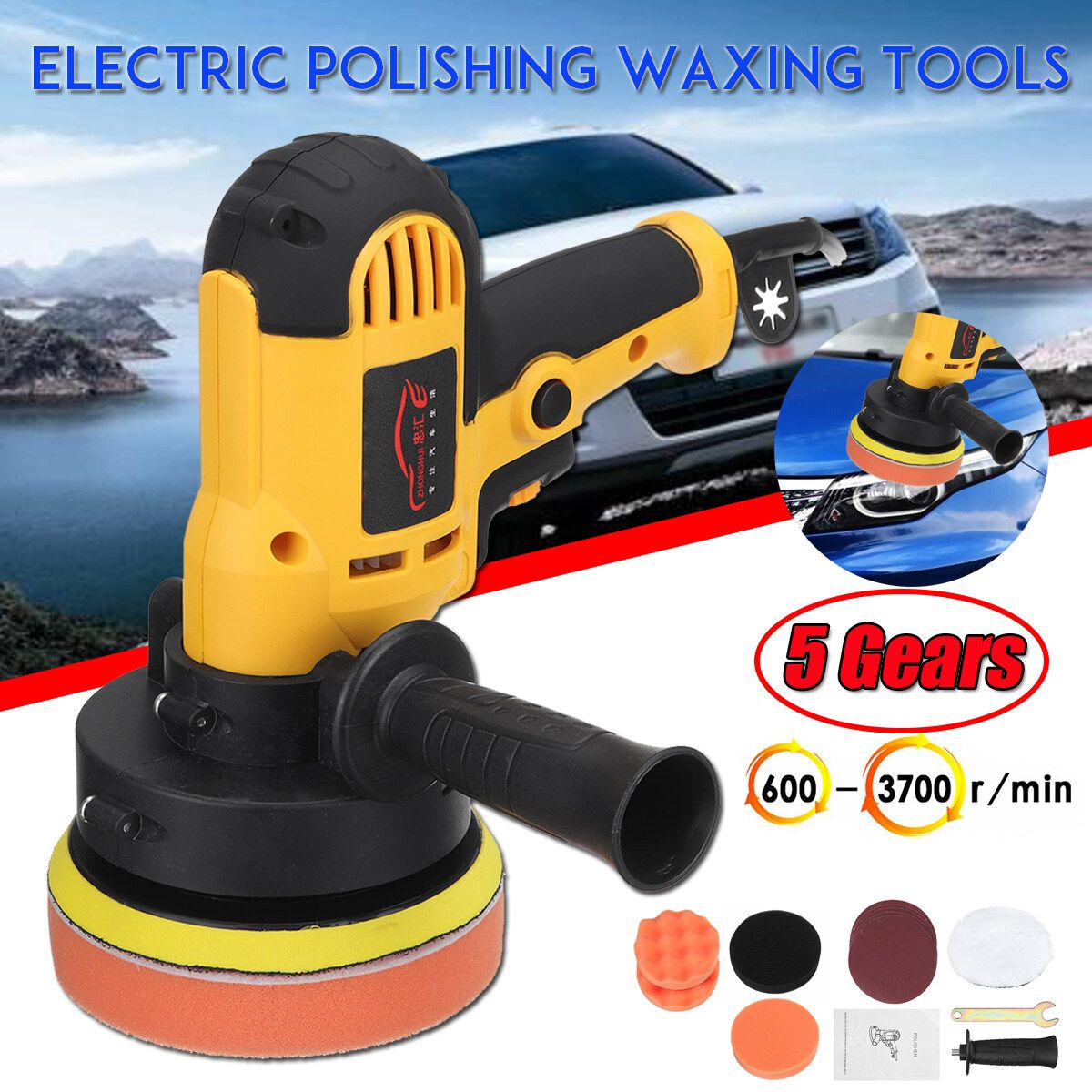 780W Car Polisher 5 Gears Machine 220V Electric Auto Polishing Waxing Tools Portable 3m