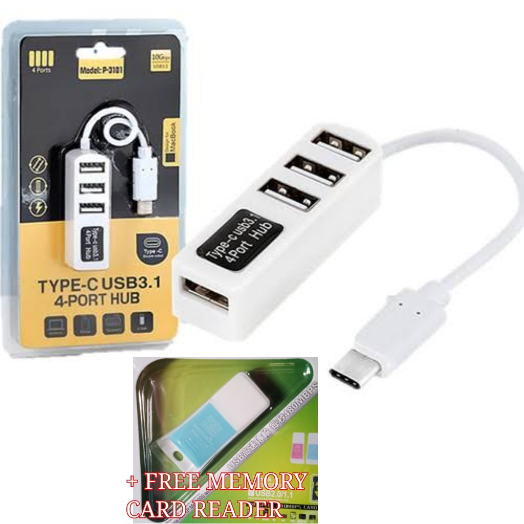 TypeC - 4Ports Usb 3.0 Adapter For Macbook +Free Card Reader