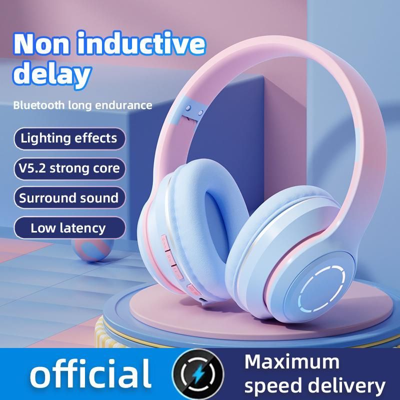 Wireless Bluetooth Headset Gradient Color Lighting Gaming Headphones Blue