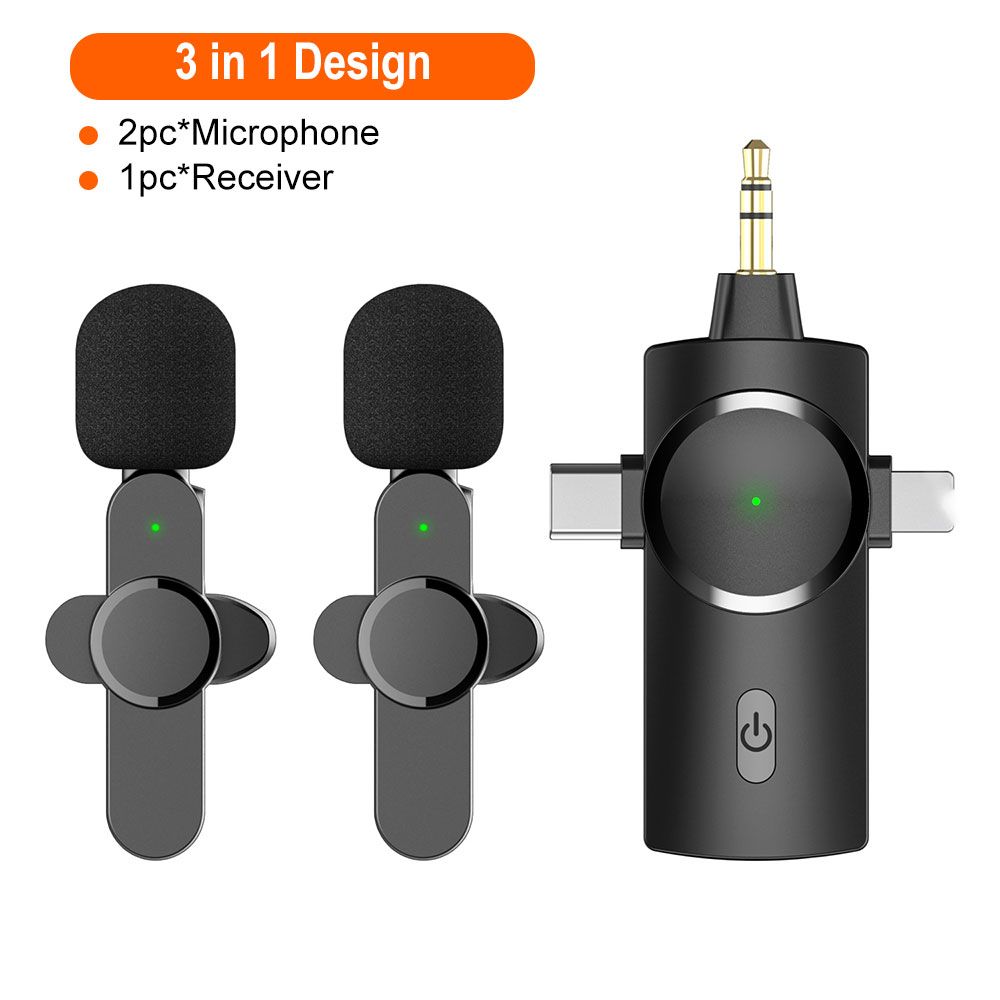3 In 1 Lavalier Microphone Plug And Play 3.5mm Smart Noise Cancelling 120m Wireless Transmission Wireless Microphone