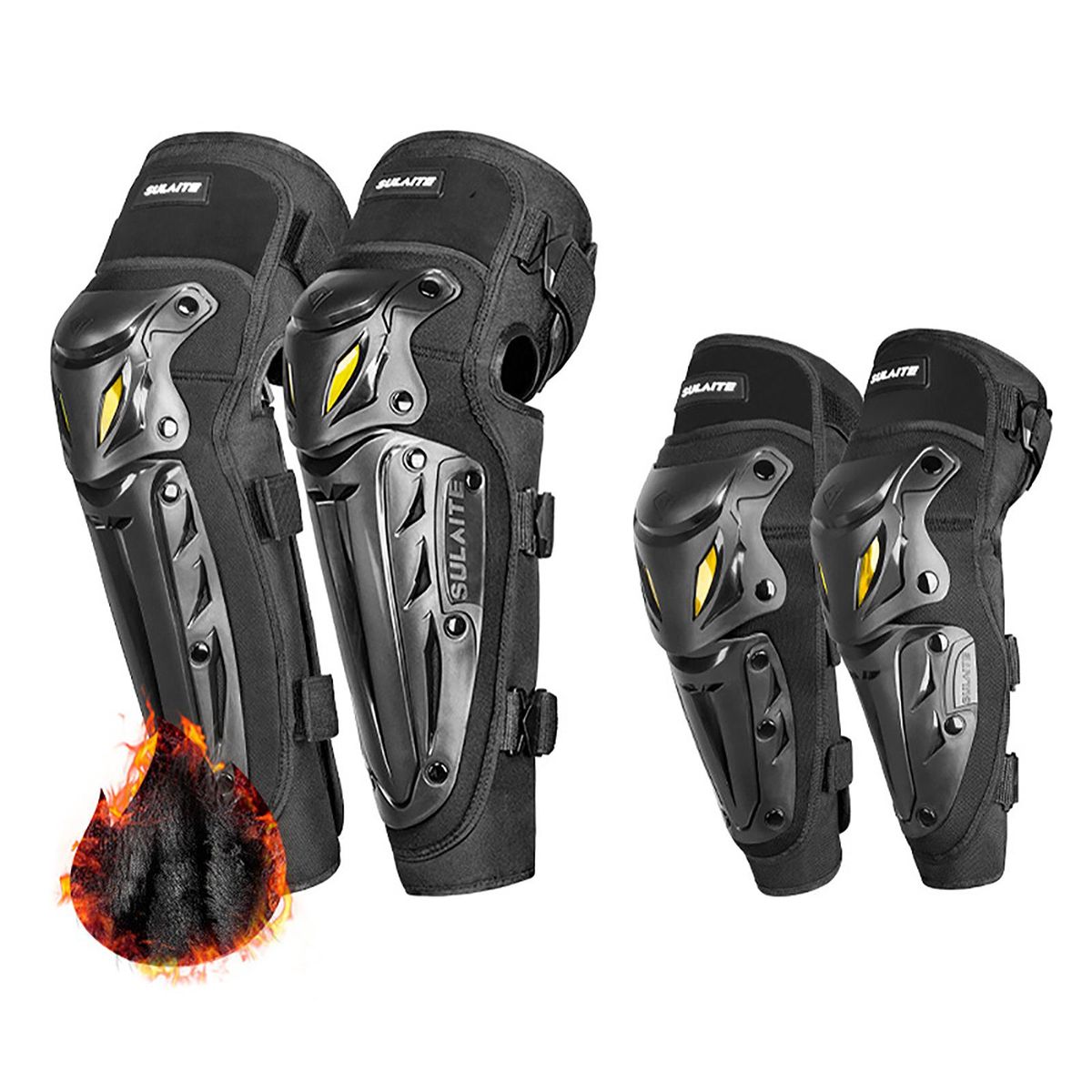 Motorcycle Knee Pads Elbow Pads Set Anti-Slip Windproof Elbow Knee Guards Protection Armor for Cycling Racing Motorcross Protective Gear