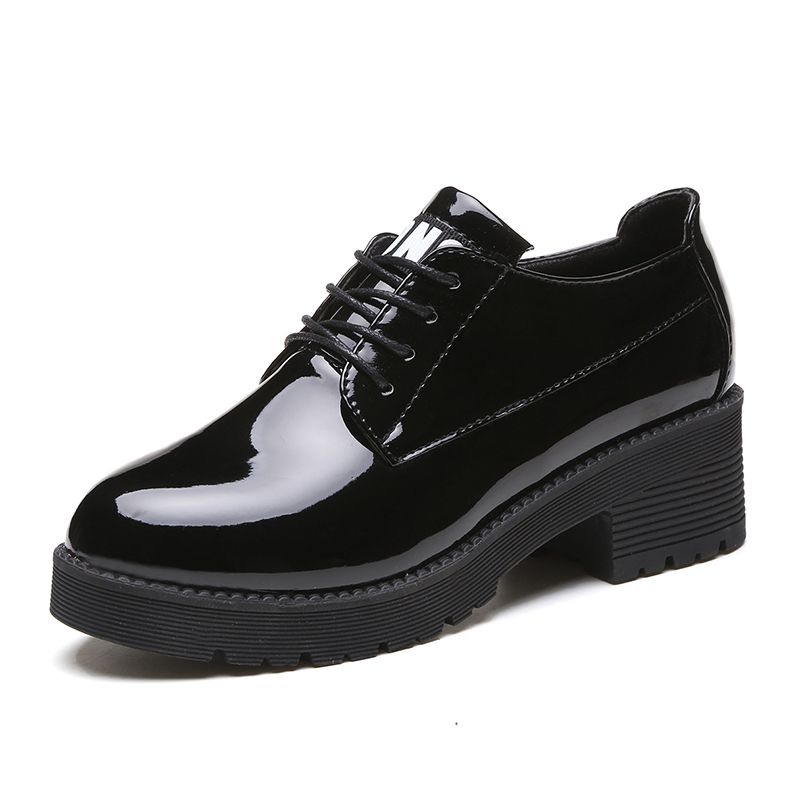 Women Fashion Casual Low-heeled Business Formal Leather-black