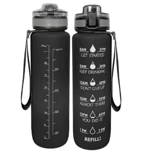 Sports Water Bottle With Straw - 1l-black