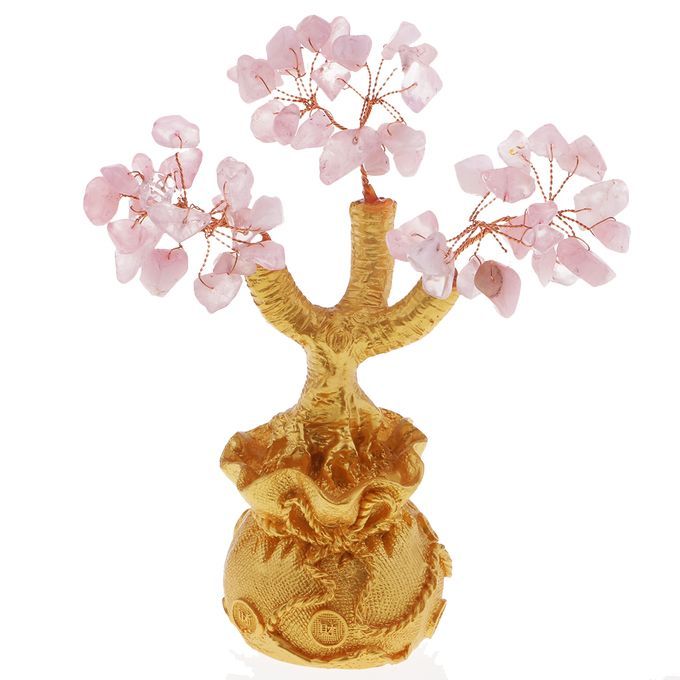 Mini Feng Shui Bring Wealth Luck Tree Crystal Money Tree Purse Pink