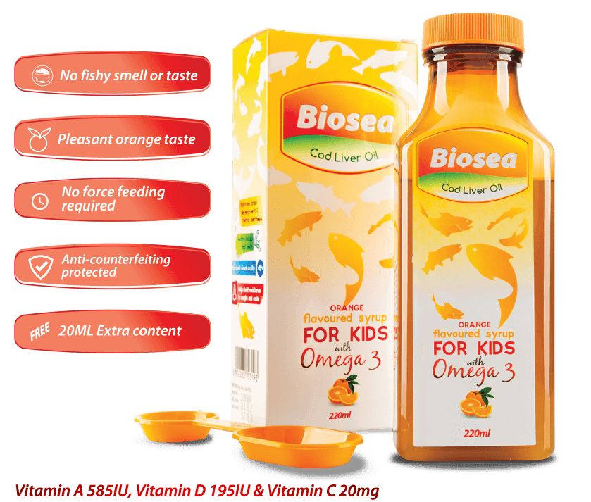 Biosea Cod Liver Oil + Omega 3 (Orange Flavoured) - 220ml