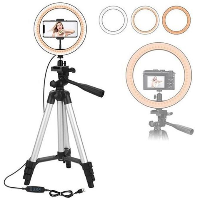 10-inch LED ring light with mobile phone holder, suitable for live broadcast/makeup/YouTube video/TikTok