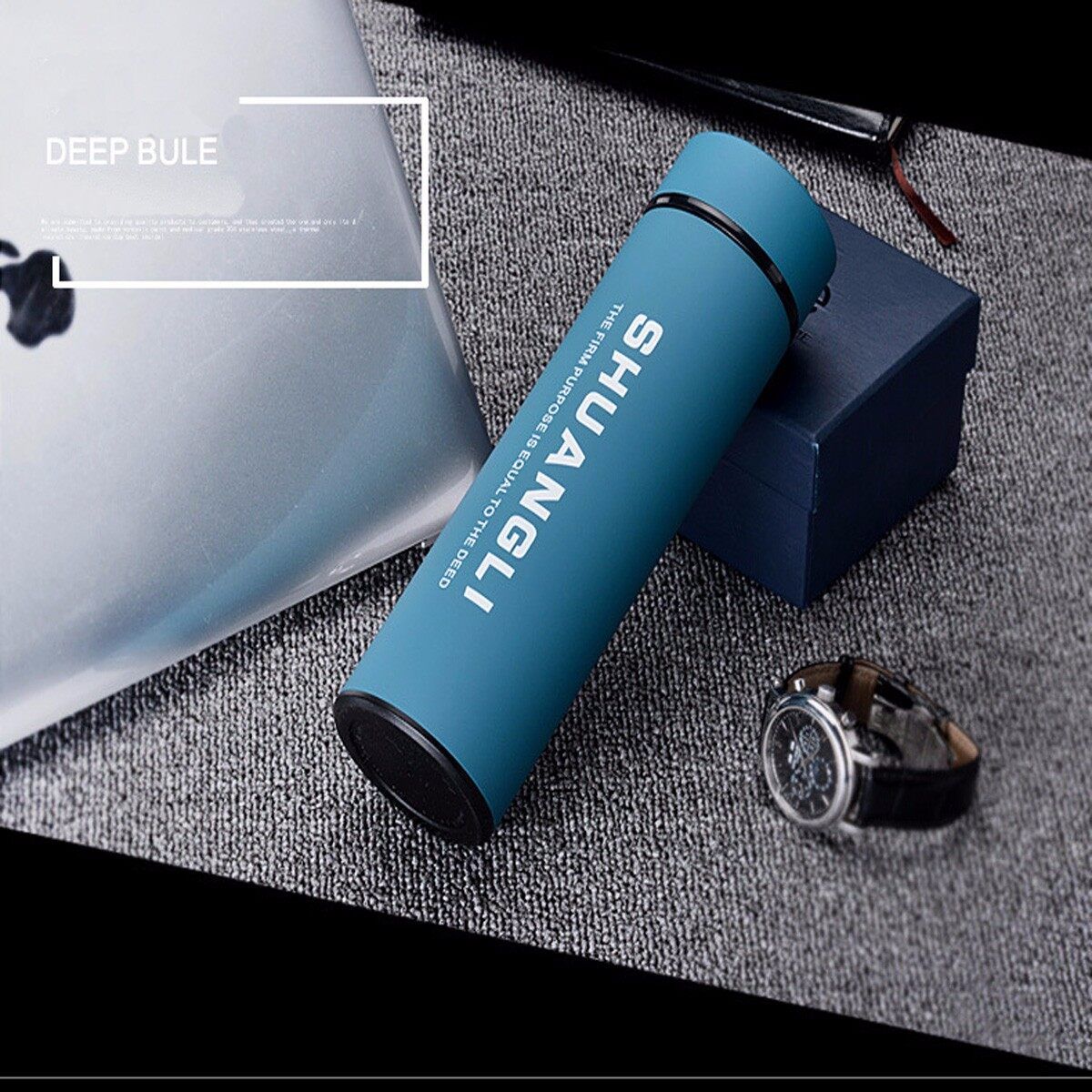 Blue 304 Stainless Steel Travel Mug Insulated Tea Water Bottle Flask Vacuum Cup Xmas Deep Blue