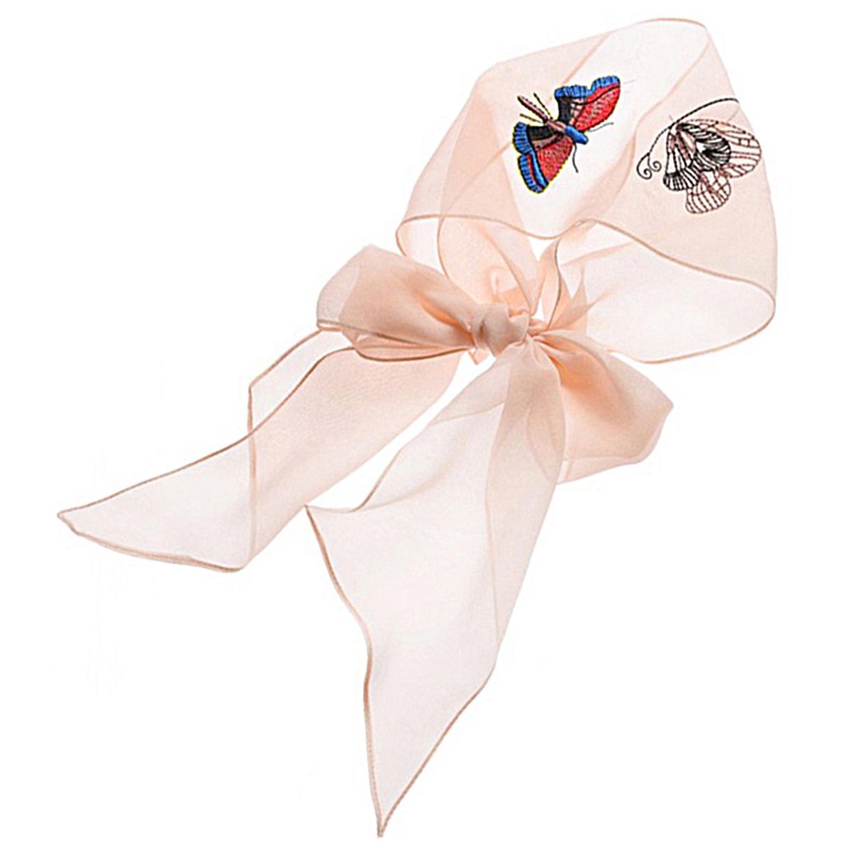 Decorative Neck Scarf Thin Embroidered Butterfly-Pink White