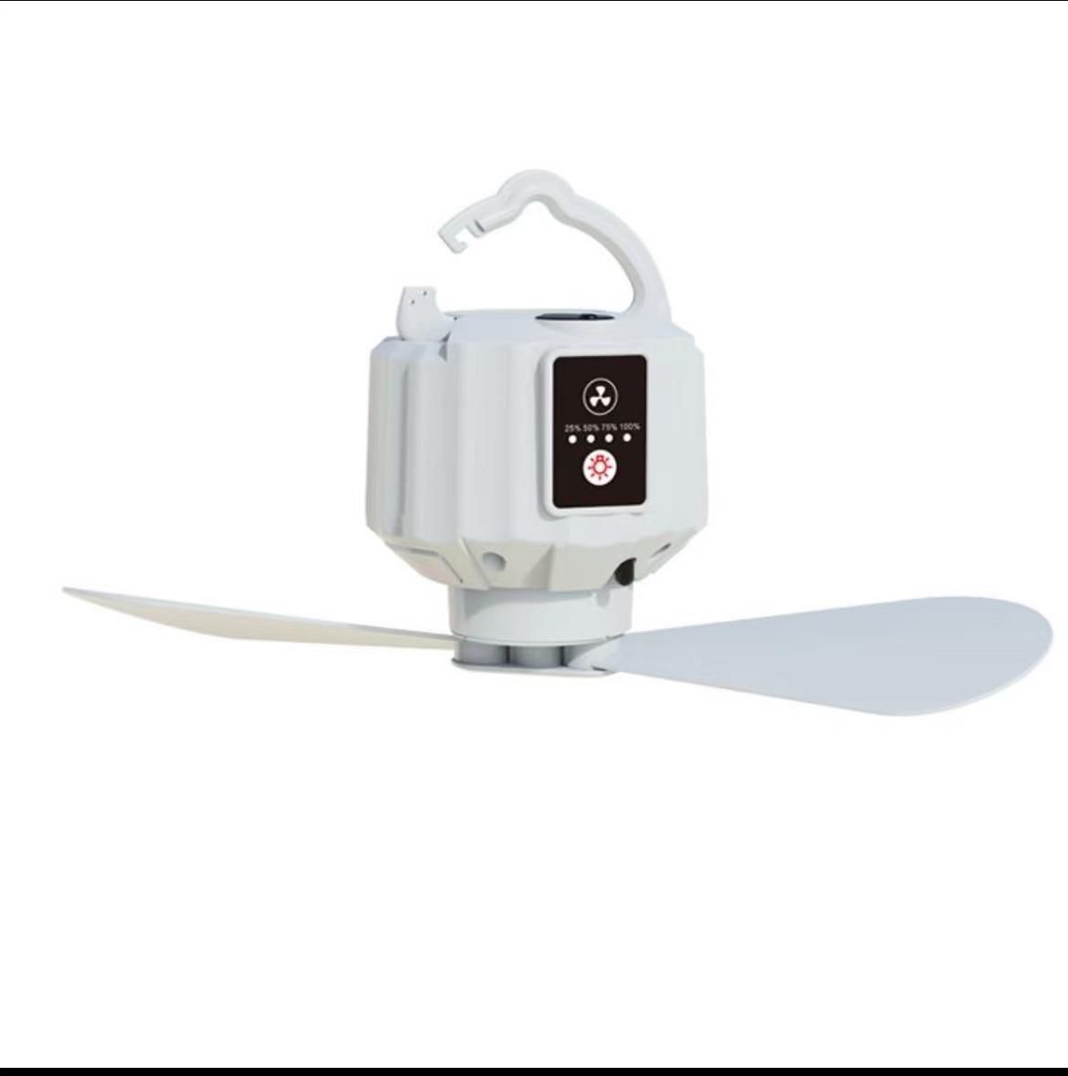 New outdoor tent camping fan dormitory mosquito net remote control small ceiling fan rechargeable with light mute mini fan White (5200mAh)