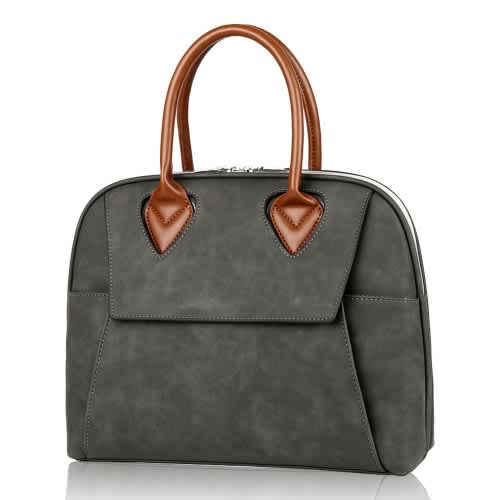 Large Capacity Waterproof Shoulder Bag 15.6 Inch Grey With Brown Handle