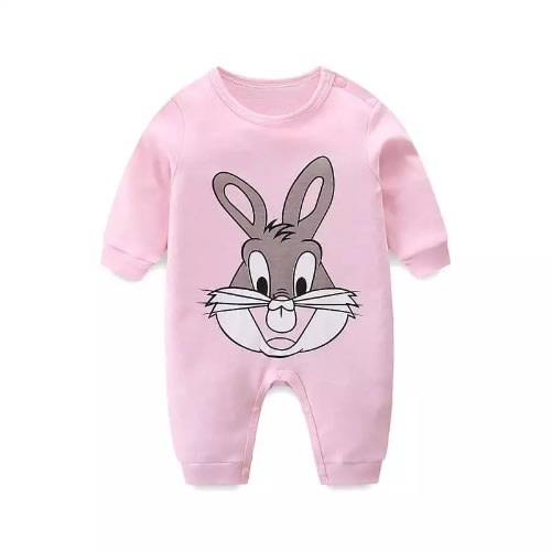 Long Sleeve Bugs Bunny Rabbit Baby Girl Romper - Pink