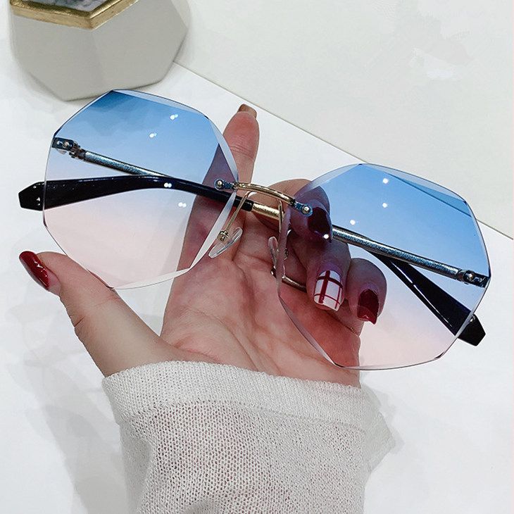 Women Ocean Sunglasses Rimless UV Protection Alloy Gradient Sun Glasses For Girl