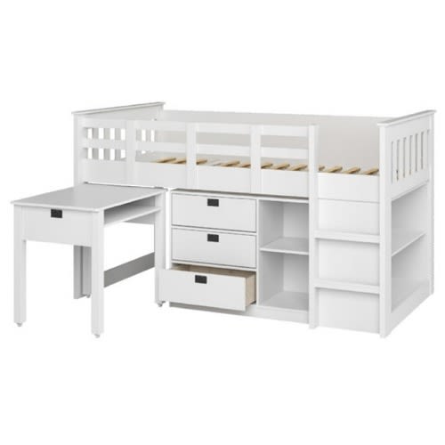 Madison Single Twin Loft Bed With Desk And Storage - White
