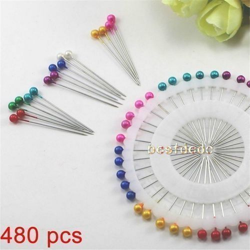 480pcs Plastic PS Steel Dressmaking Straight Round Head Color Pearl Corsage Decoration Sewing Pin