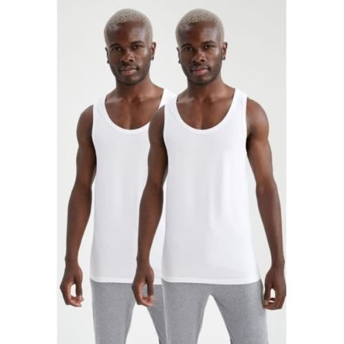 Men's Turkey Top Slim Fit Athlete Underwear Singlets - 2 Pieces - White