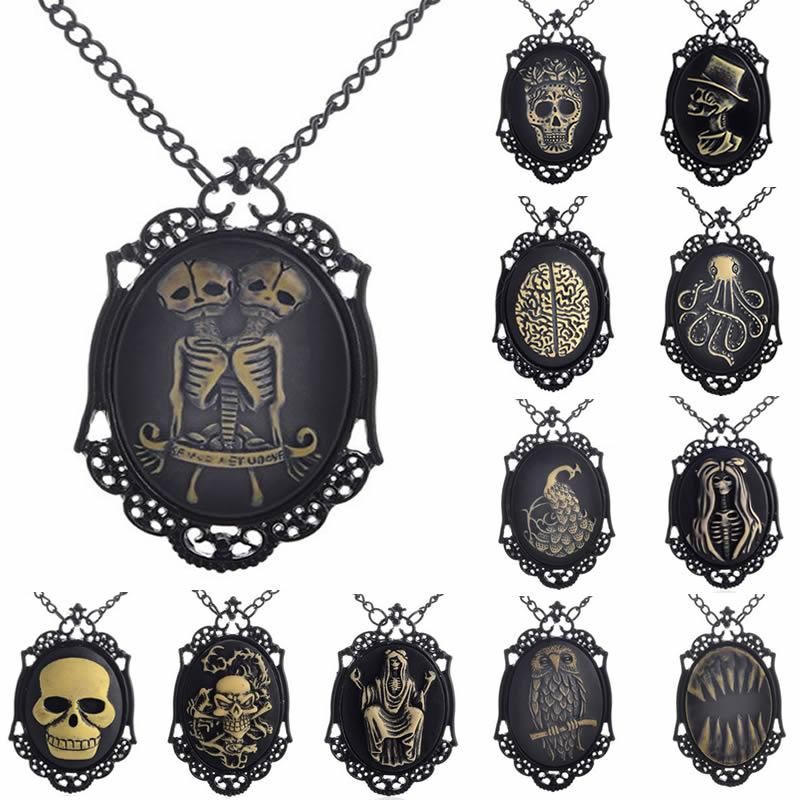 Onebeading Wholesale Fashion Retro Skeleton Horror Necklace Link Chain Pendant Cameos Jewelry Friendship Gifts 1 Strand K04398