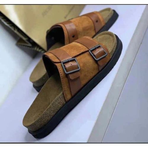 Men's Leather Pirk Pam Slippers- Brown