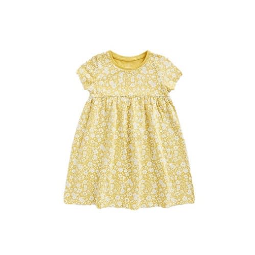 Girls Short Sleeves Casual Dress Mustard 5-6 Years