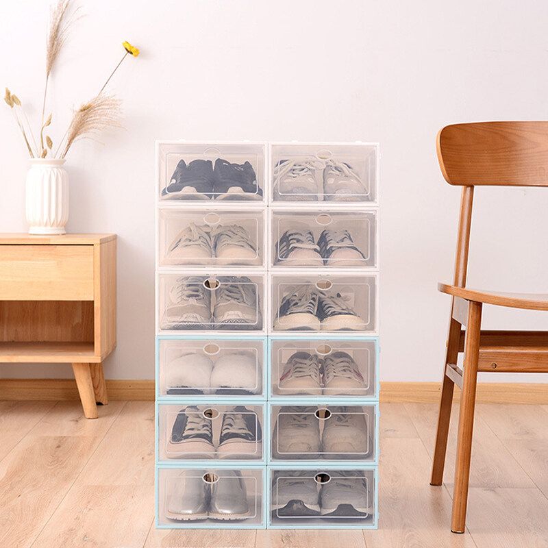 Clear Plastic Shoe Storage Boxes Drawer Durable Stackable Foldable Organiser Living Room/ Bathroom White