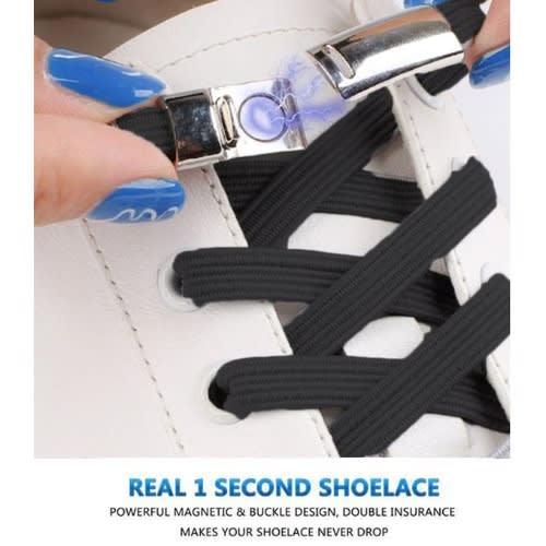 Unique Magnetic Metal Elastic Shoe Lace Buckle - Silver - Black