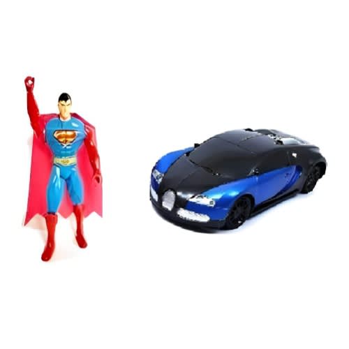 Super Man Super Hero Toy + Blue Battery Powered Siren Toy Car