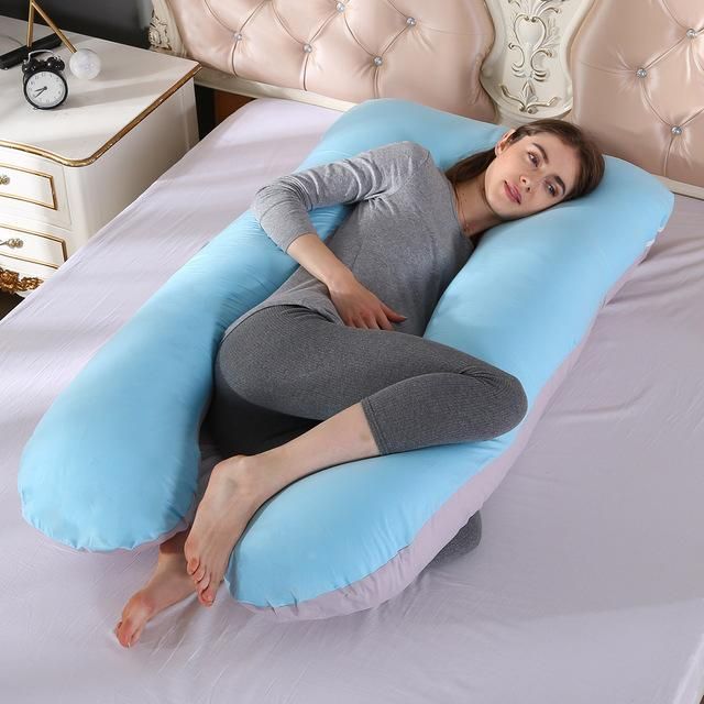 100% Cotton Full Body Pillow For Pregnant Women U-Velvet-blue Gray