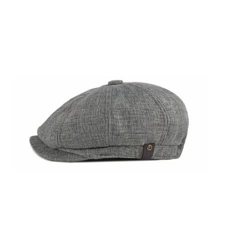 British Mens Linen Octagonal Hat Beret Cap - Grey