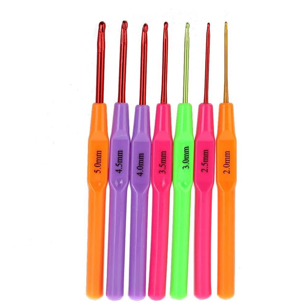 7pcs Multicolor Plastic Knitting Needles Crochet Hooks Kit With Ergonomic Grips 2.0-5.0mm