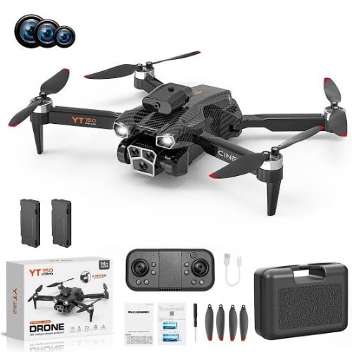 Yt150 Pro Max Three Cameras Foldable Drone Brushless 4ch Rc Quadcopter Obstacle Avoidance