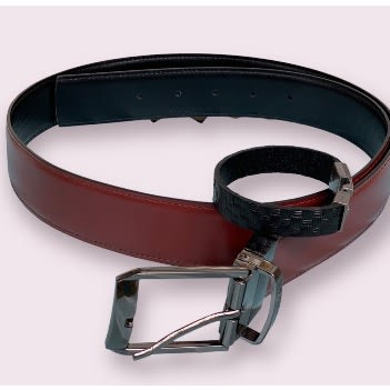 Reversible Belt - Black & Cinnamon Brown 42" - + Leather Bracelet - 7"