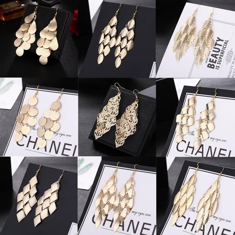 Multi-layer Metal Leaves Geometric Earrings Swing Drop Dangle Earrings For Women Gold Silver Color Fashion Female Party Jewelry