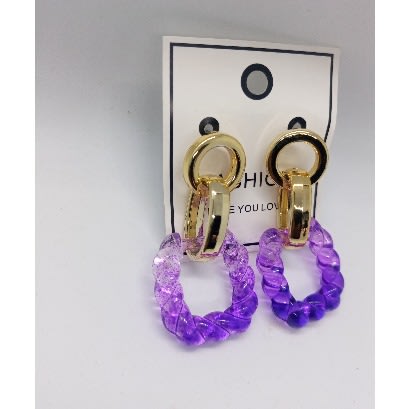 Acrylic Resin Geometric Earrings - Purple