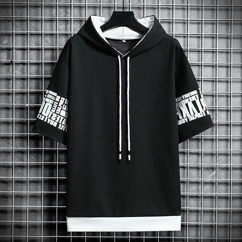 Black Hooded Short Sleeve Top
