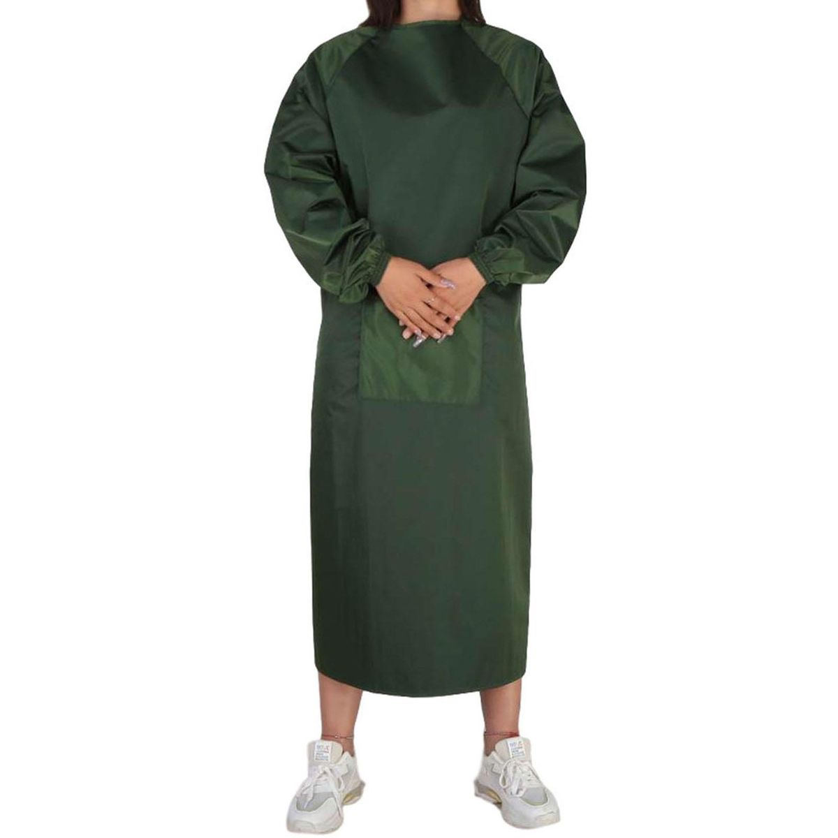 Waterproof Canvas Apron with Pockets Long Sleeves Ideal for Chefs Army Green