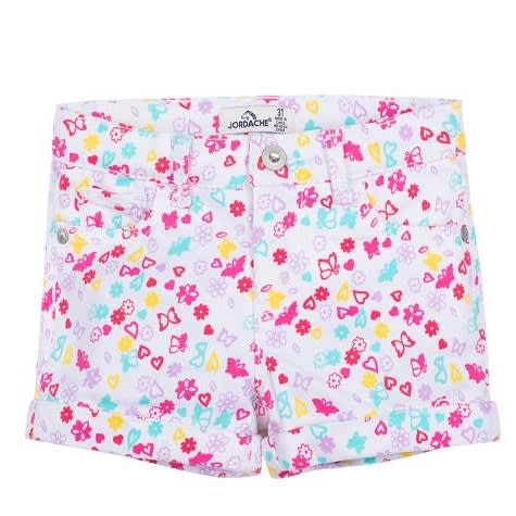 Baby Toddler Girl 5-pocket Roll Cuff Floral Denim Jean Shorts.
