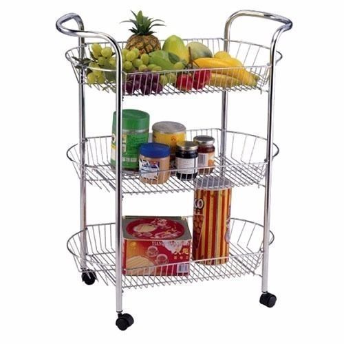 3 Tier Chrome Fruit & Vegetable Trolley Rack With Wheels
