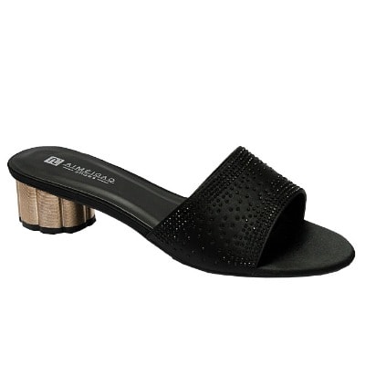 Lucy Satin Slipper With Studs - Black