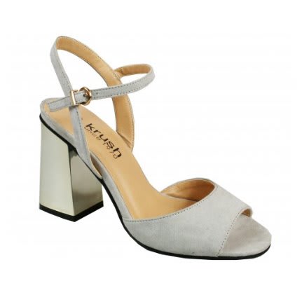 Faux Suede Strappy Heels - Grey