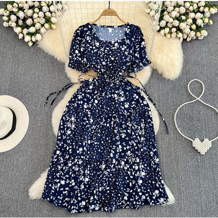 Dress With Floral Design - Black