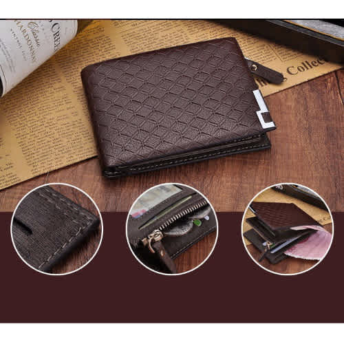 Mens Zipper Leather Wallet - Brown