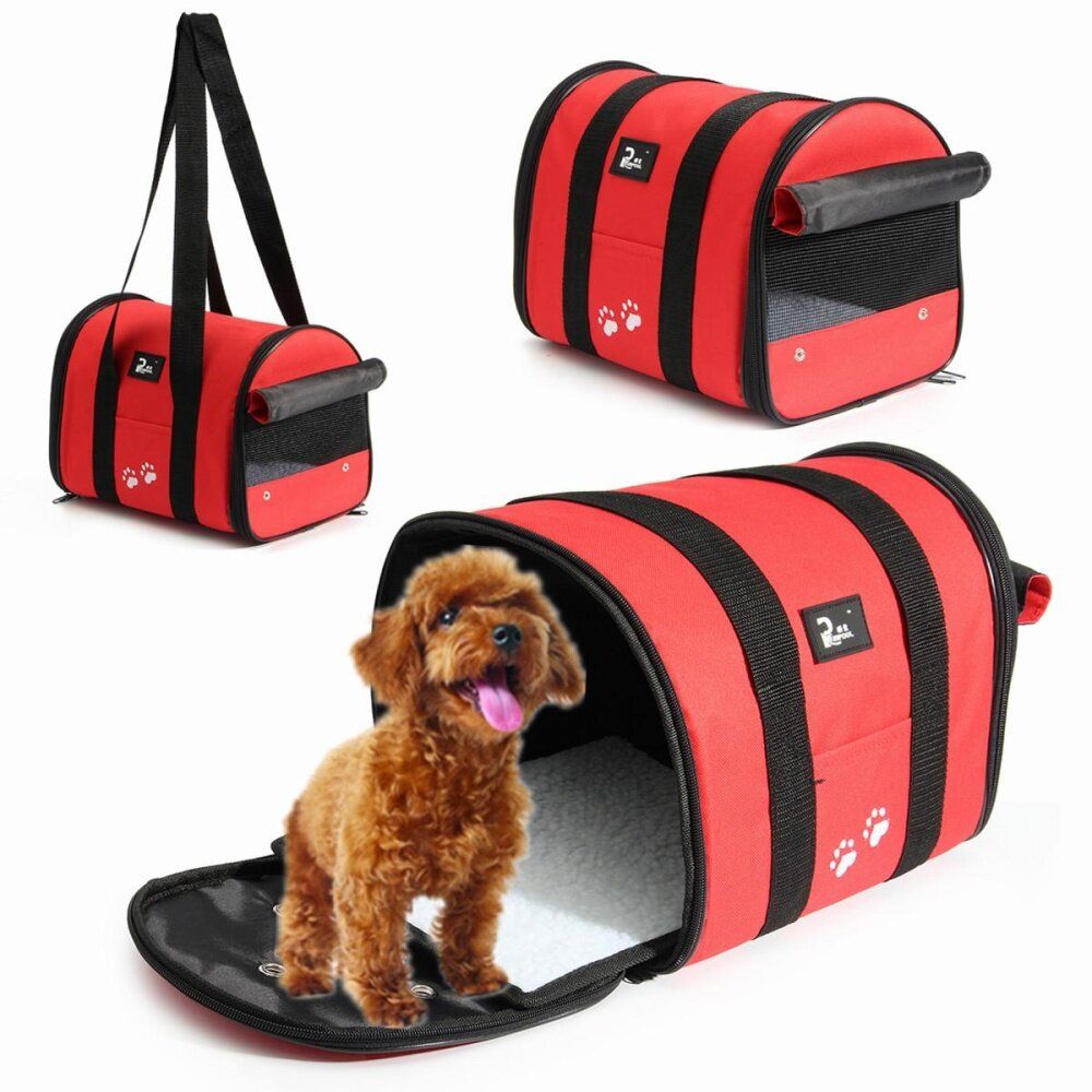 Folding Pet Dog Cat Puppy Portable Travel Carrier Tote Cage Bag Crate Outdoor Red (red)