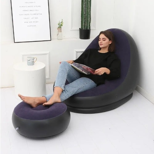 Inflatable Sofa And Foot Rest - Black and Purple