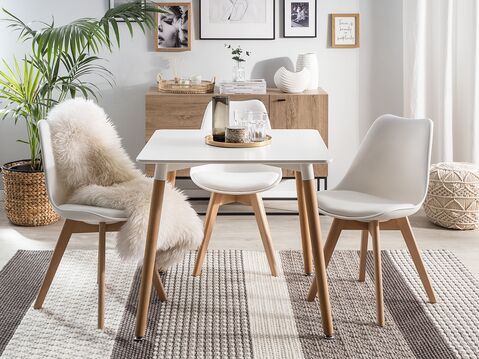 Scandinavian Style Dining Table With Beechwood Leg+ 3 Chairs(White)