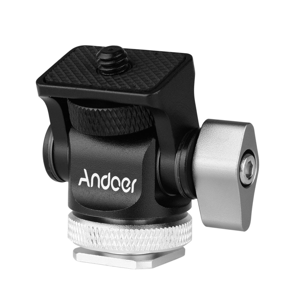 Andoer Mini Monitor Mount Tripod Head Cold Shoe Adapter Aluminum Alloy 1/4 Inch Screw for Mounting Camera Monitor Flash Microphone LED Fill Light